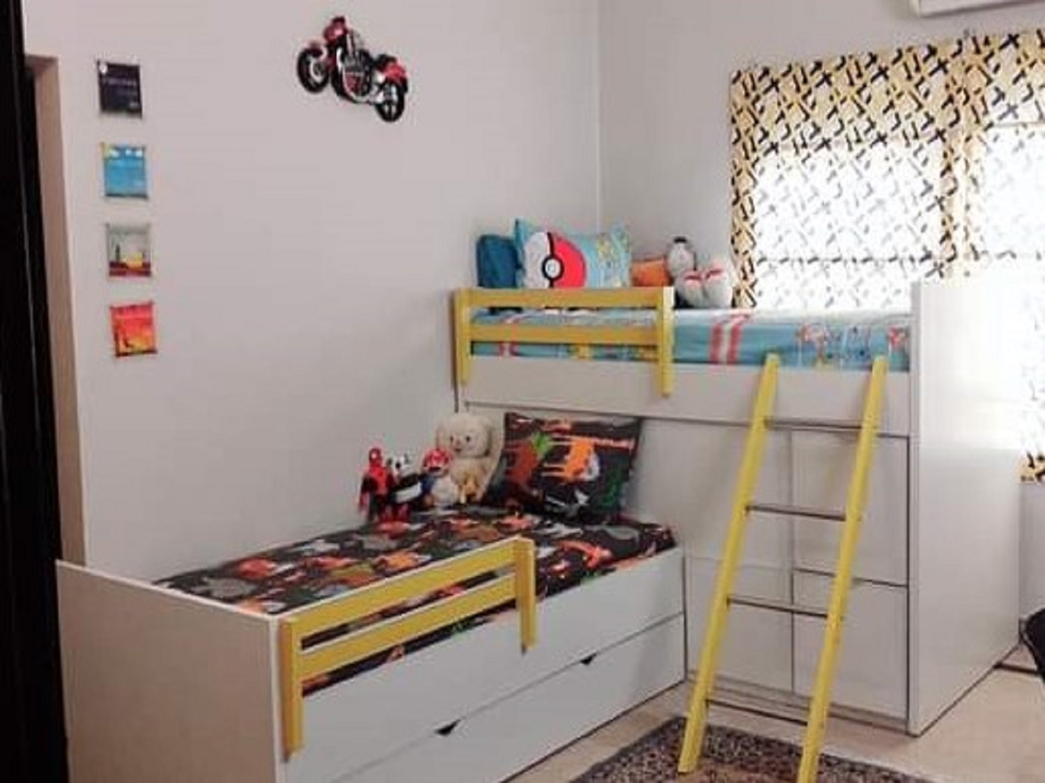 Yellow White Triple Bunk Bed