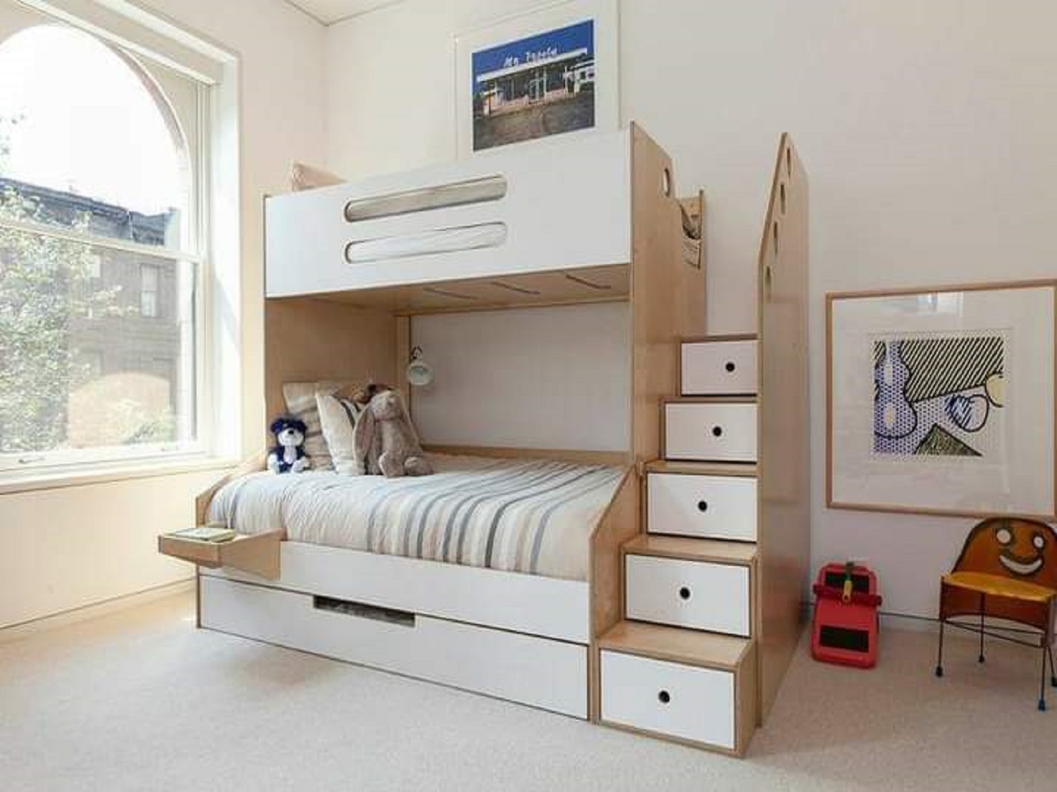 Light Wood White Triple Bunk Bed