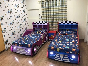 Two Kids Car Beds With Side Table
